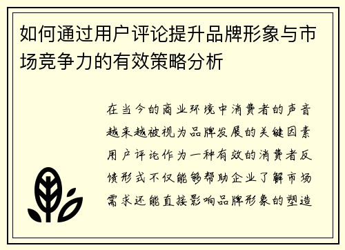 如何通过用户评论提升品牌形象与市场竞争力的有效策略分析